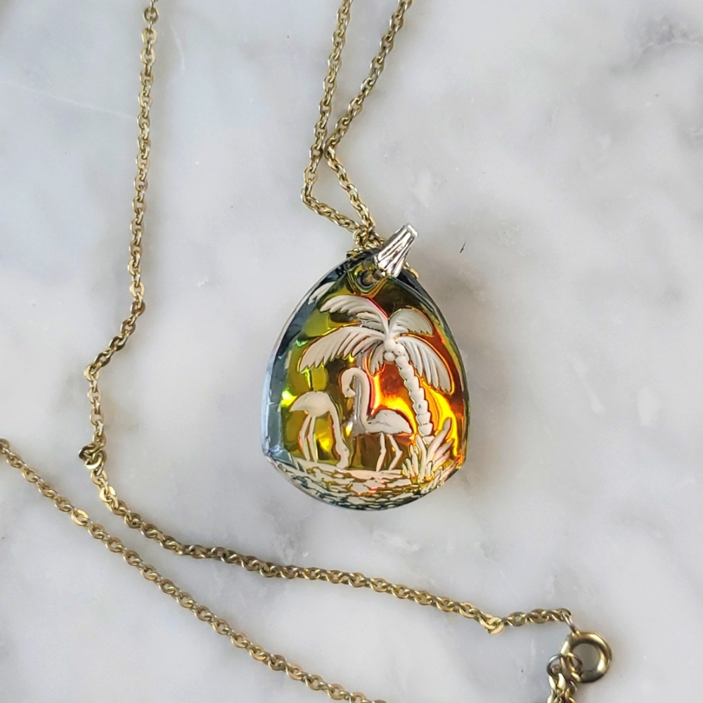 Vintage German Glass Intaglio Pendant Necklace